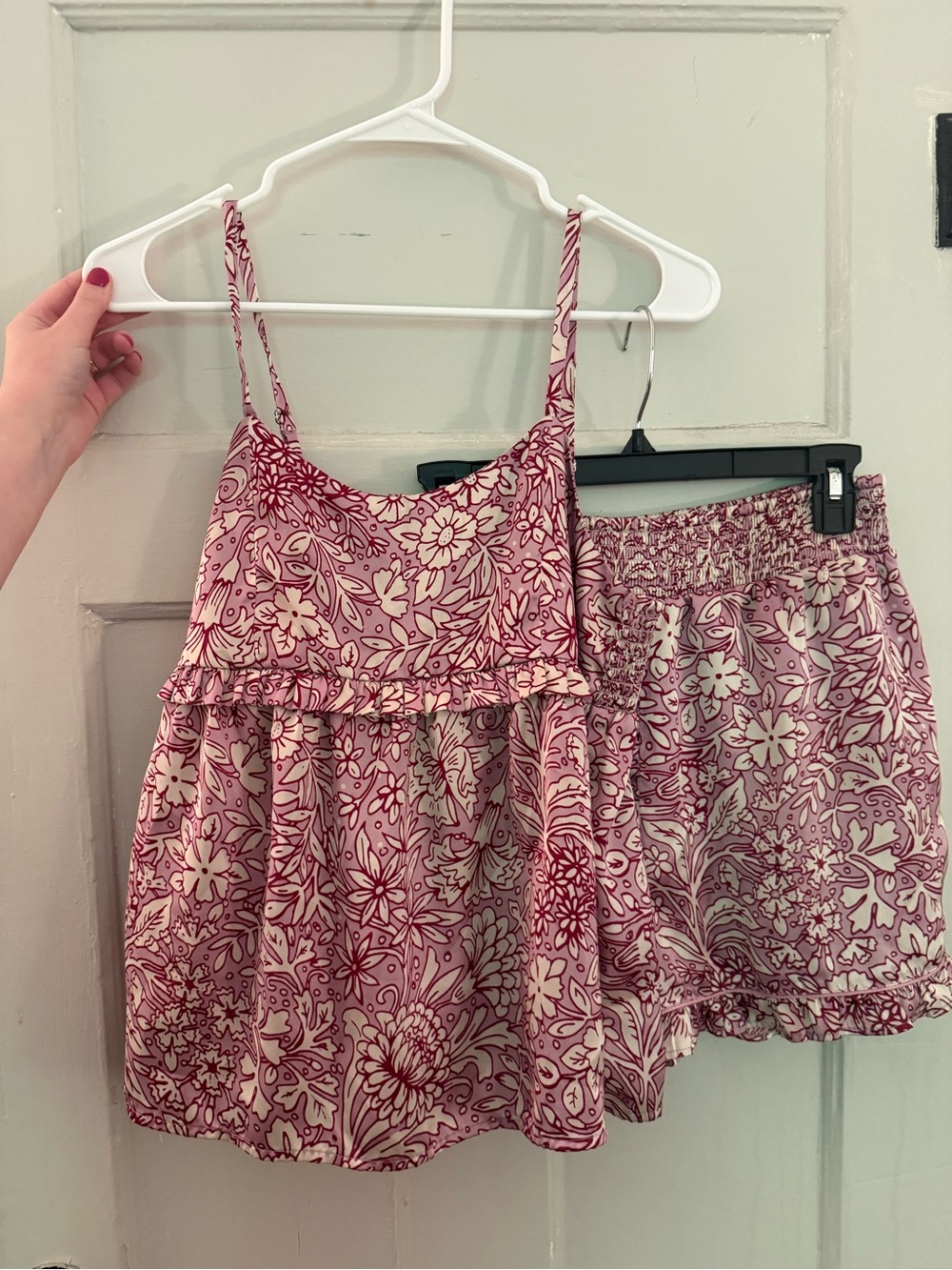 Floral Pink Two-Piece Pajama Set - Women’s Sleeveless Top & Shorts